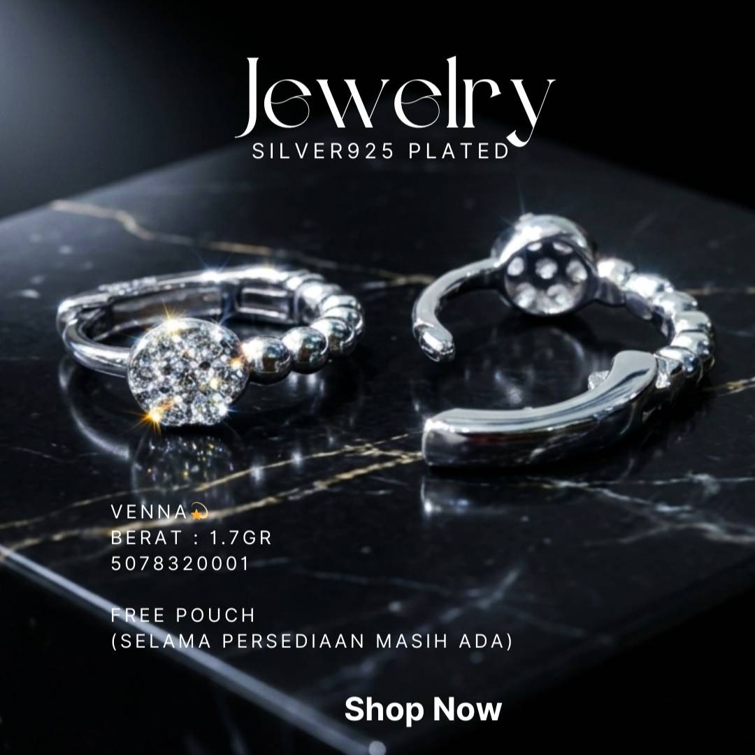 Anting perak 925 model Venna model huggie dengan zirkonia bertabur dan rantai bola
