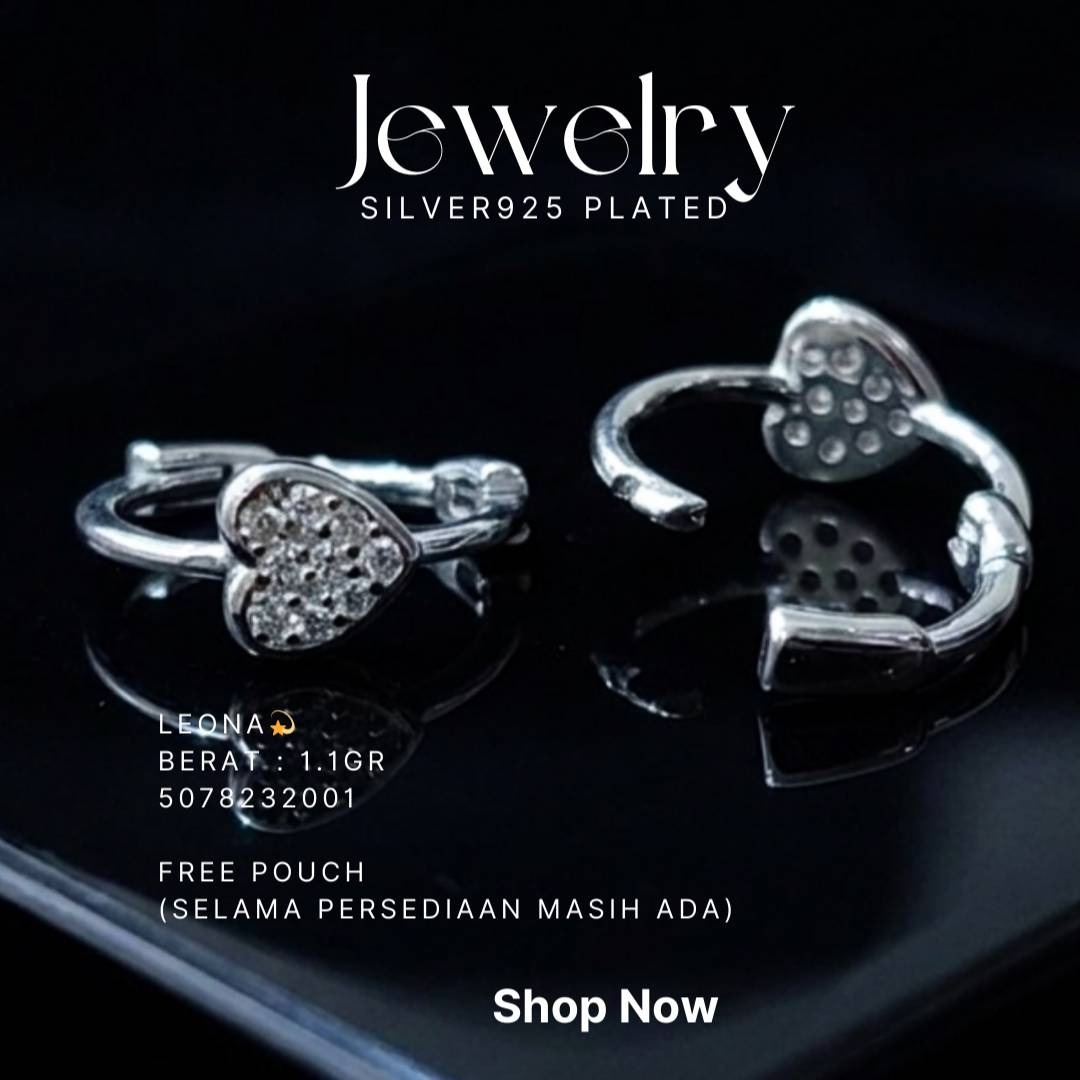 Anting perak 925 model Leona model huggie dengan hati zirkonia