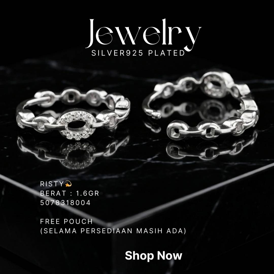 Anting perak 925 model Risty model huggie dengan motif rantai dan zirkonia