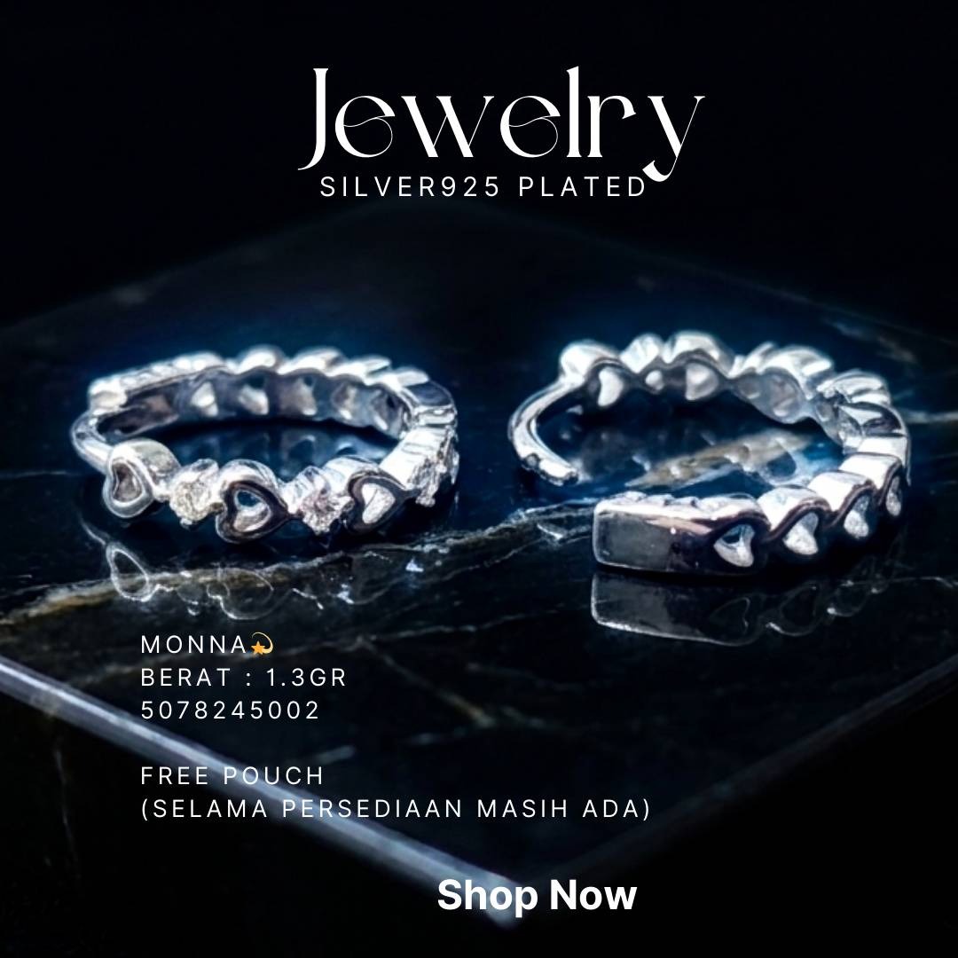 Anting perak 925 model Monna model huggie dengan motif hati