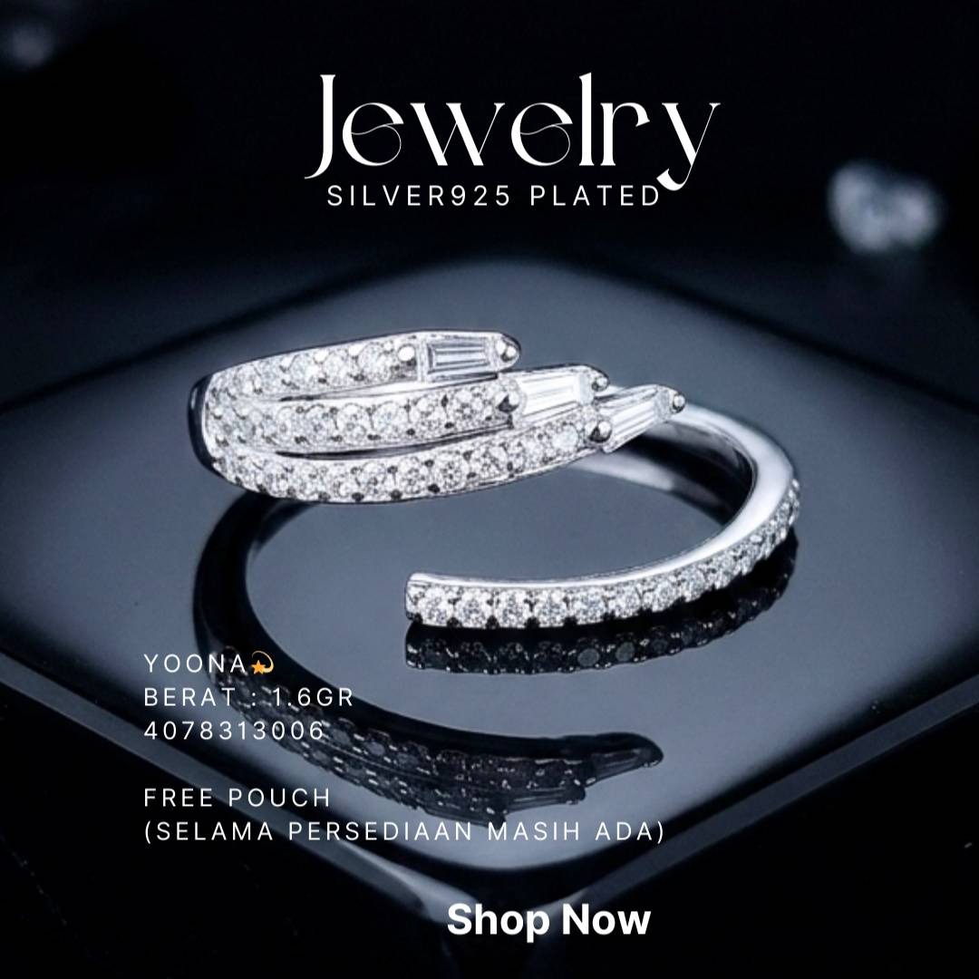 Cincin perak 925 model Yoona model freesize melingkar dengan zirkonia