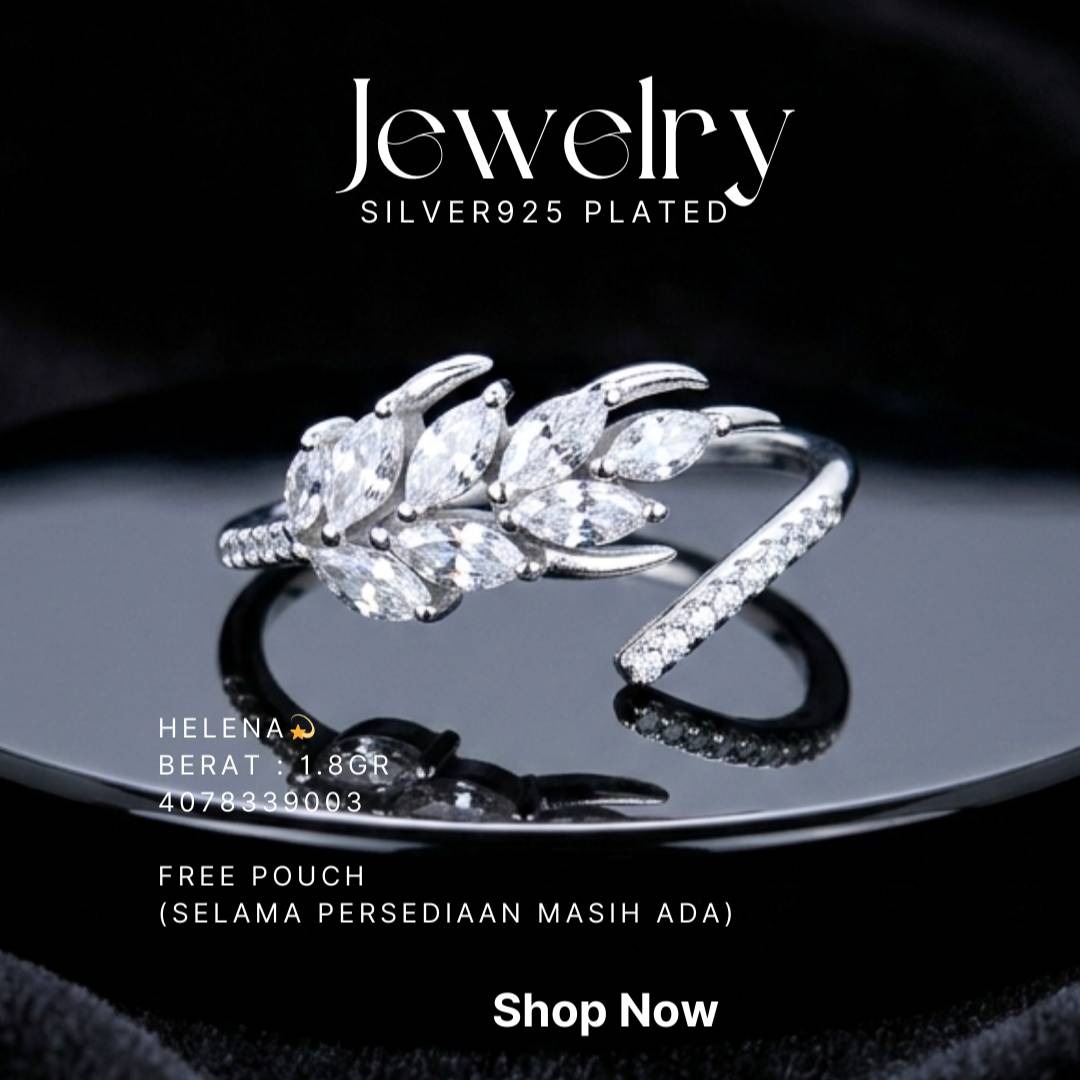 Cincin perak 925 model Helena model freesize dengan daun zirkonia