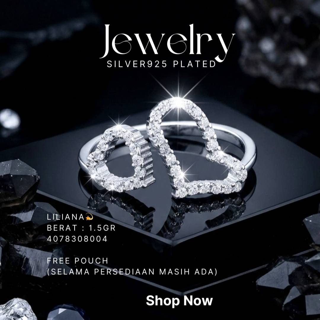 Cincin perak 925 model Liliana model freesize dengan dua hati zirkonia