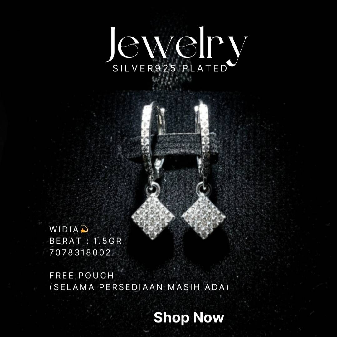 Anting perak 925 model Widia huggie dengan liontin zirkonia belah ketupat