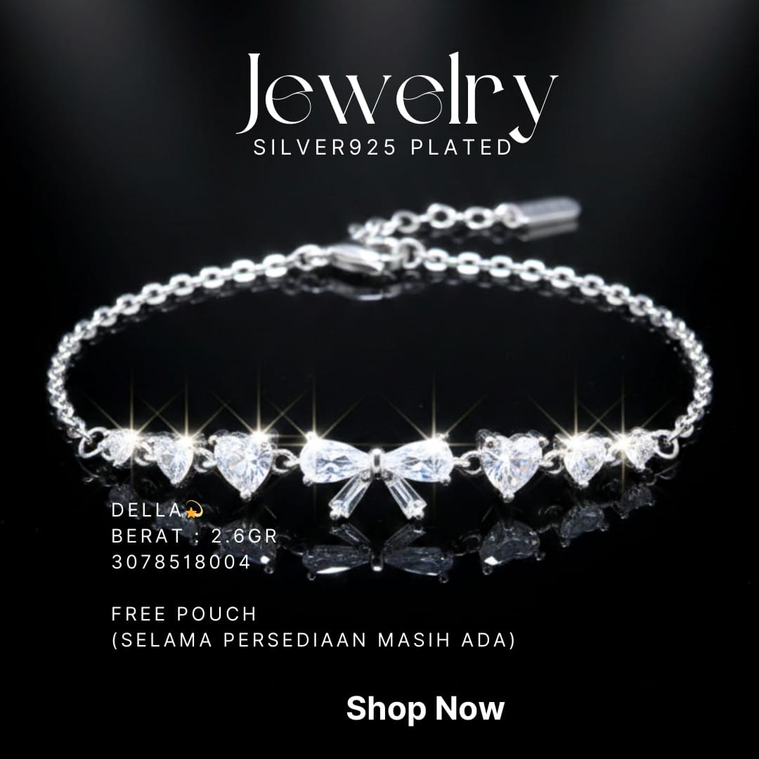 Gelang perak 925 model Della rantai dengan pita dan hati zirkonia