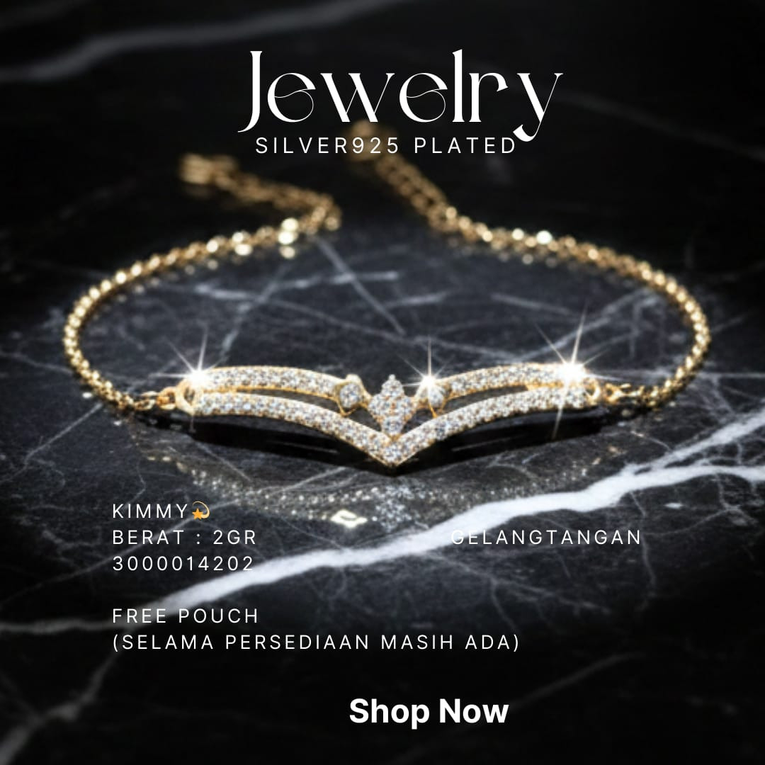 Gelang perak 925 model Kimmy rantai warna gold dengan zirkonia berbentuk V