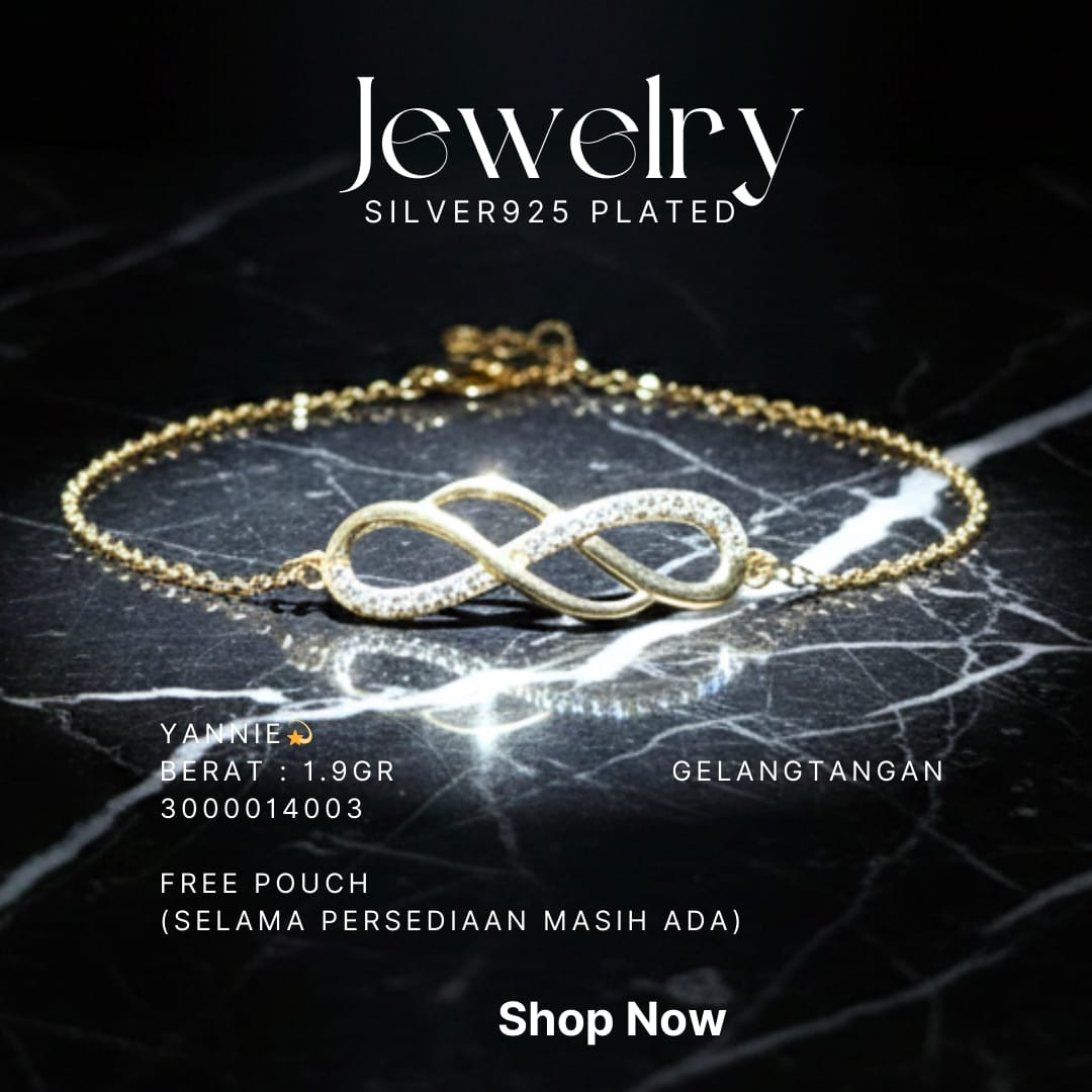 Gelang perak 925 model Yannie rantai warna gold dengan liontin infinity zirkonia