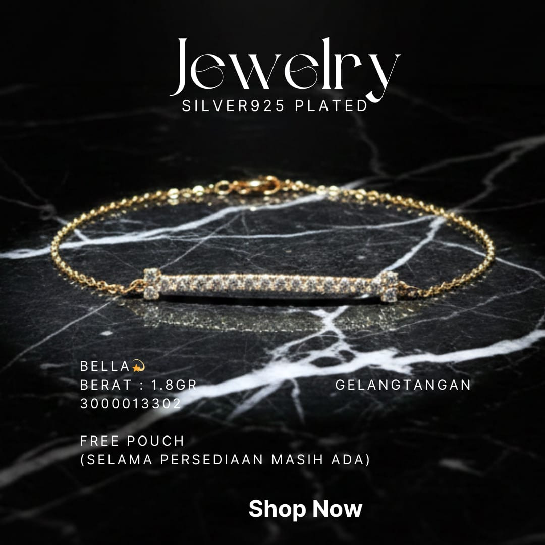 Gelang perak 925 model Bella rantai warna gold dengan batang zirkonia