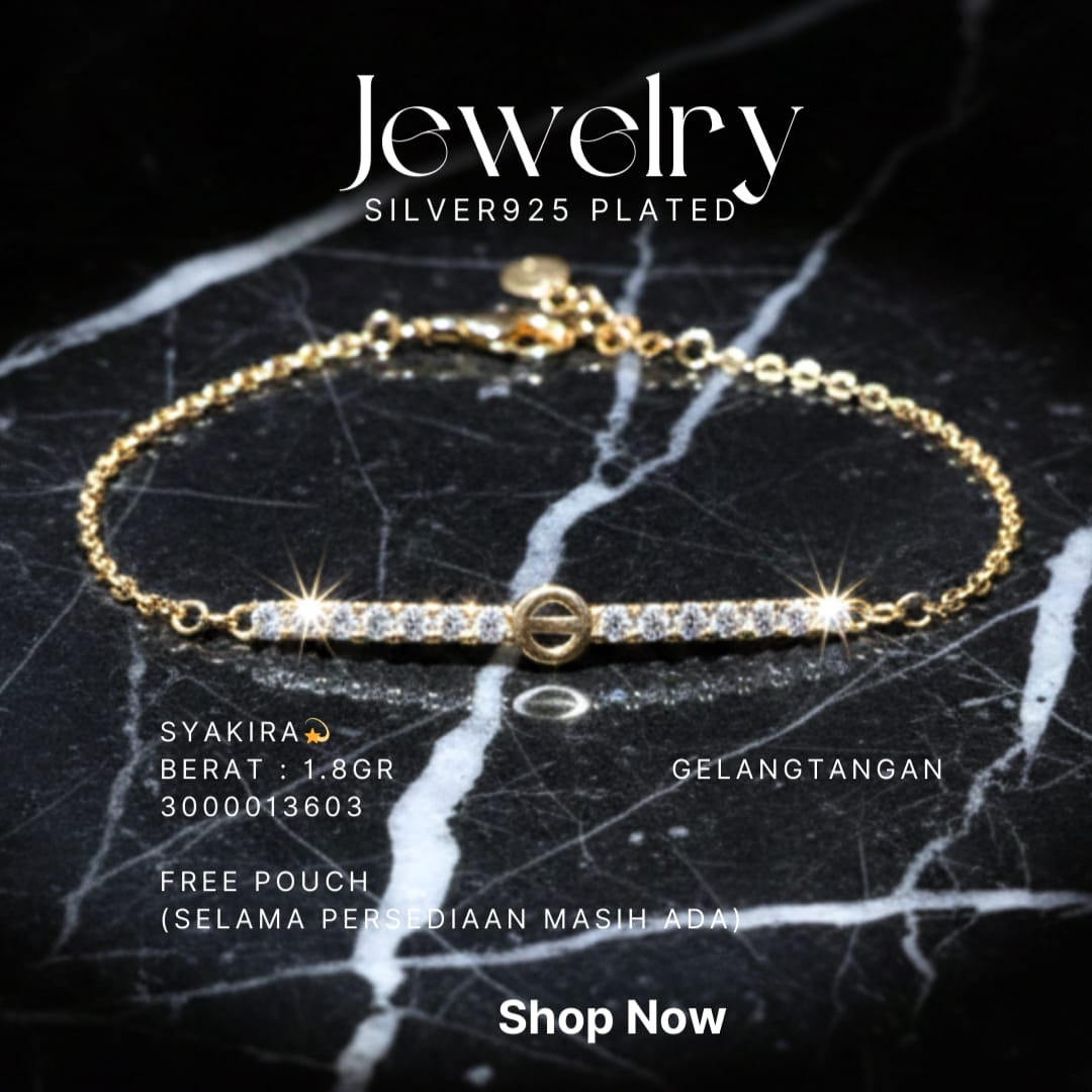 Gelang perak 925 model Syakira rantai warna gold dengan batang zirkonia