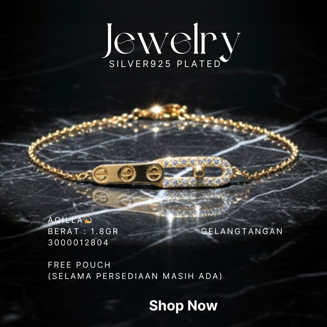 Gelang perak 925 model Aqilla rantai warna gold dengan plat baut dan zirkonia