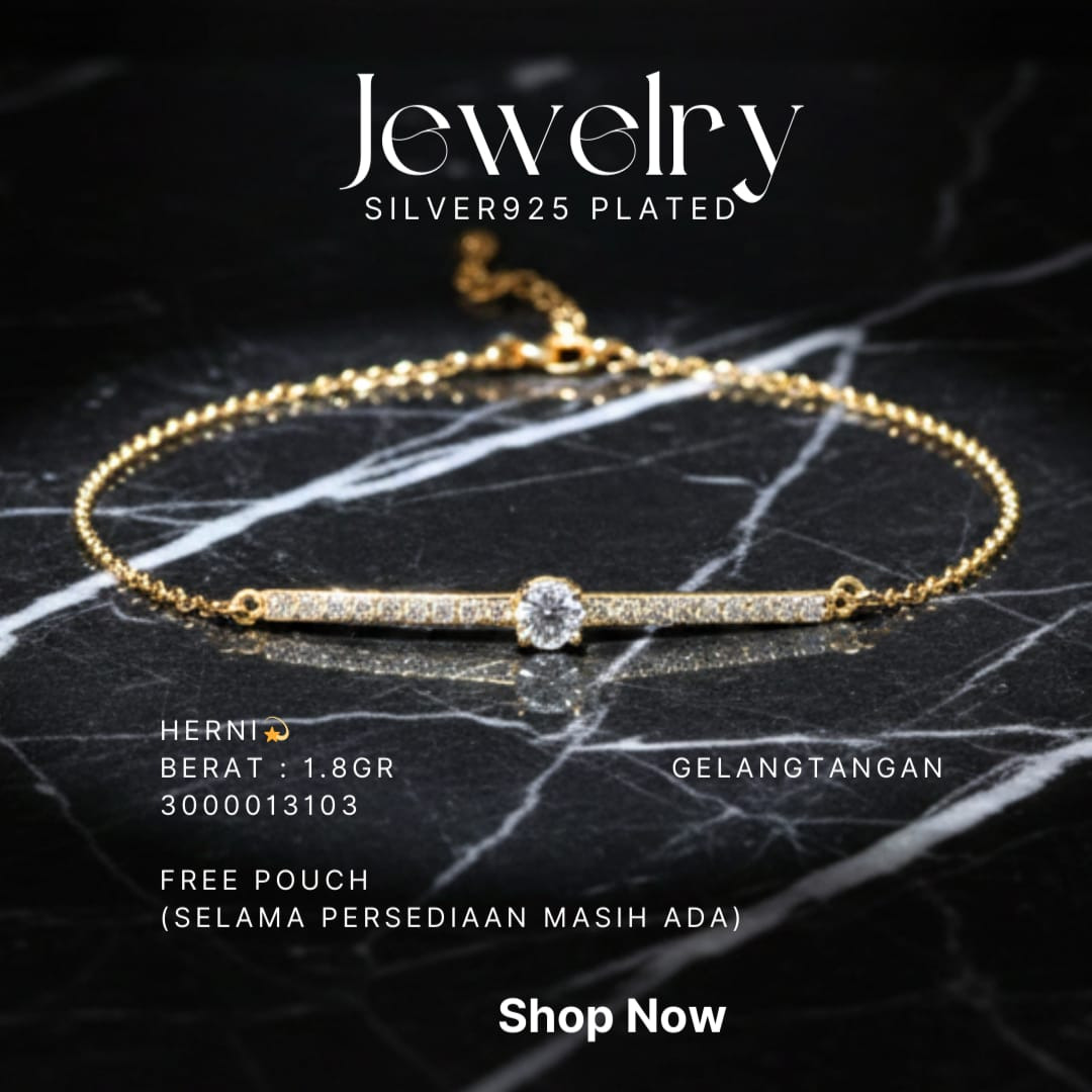 Gelang perak 925 model Herni rantai warna gold dengan batang dan zirkonia tengah