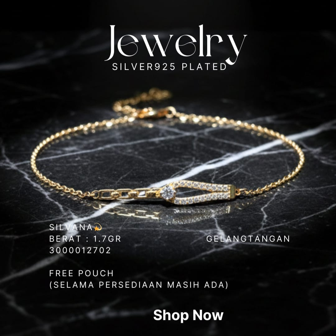 Gelang perak 925 model Silvana rantai warna gold dengan liontin zirkonia