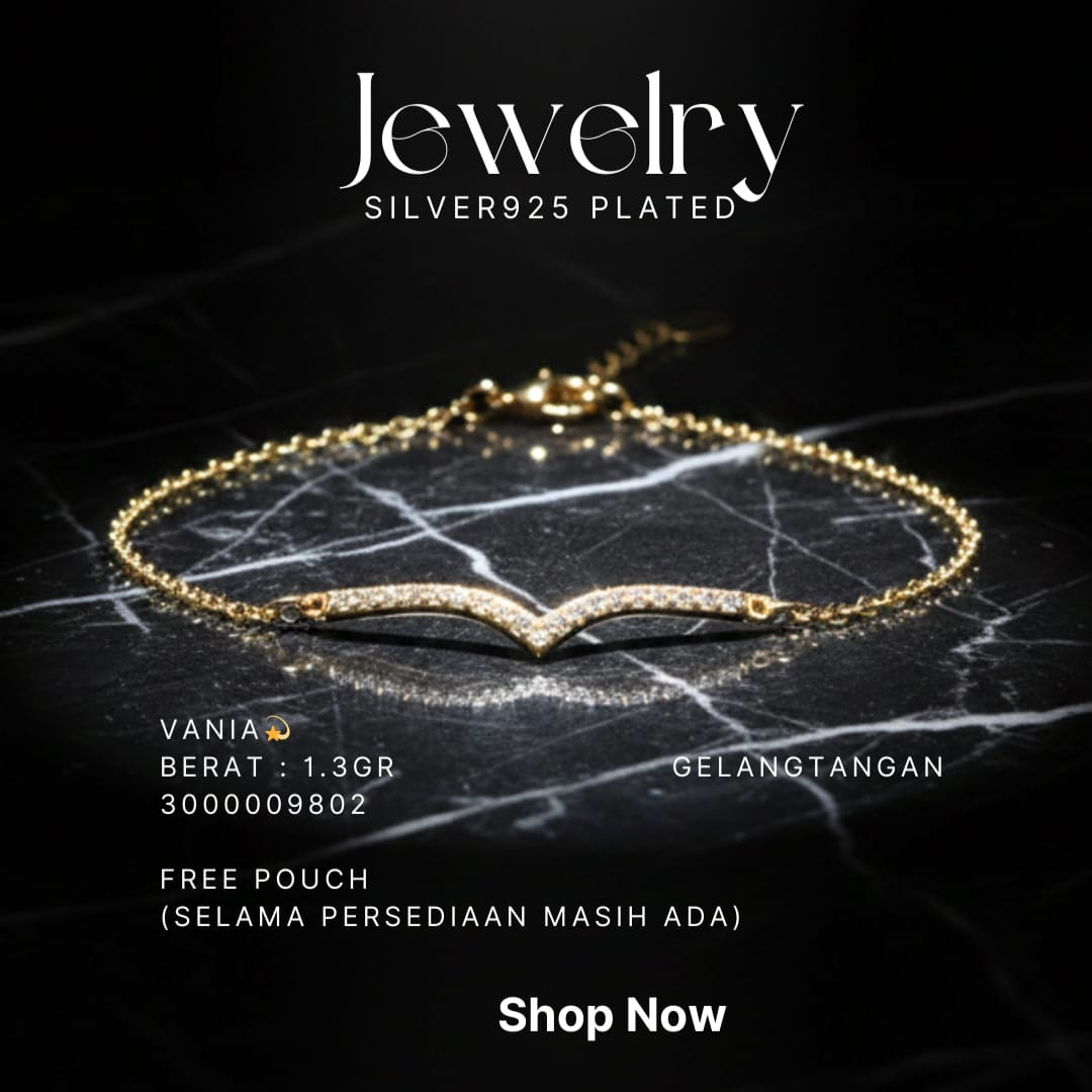 Gelang perak 925 model Vania rantai warna gold dengan batang zirkonia bentuk V