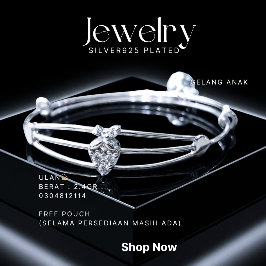 Gelang Anak perak 925 model Ulan bangle dengan hiasan zirkonia