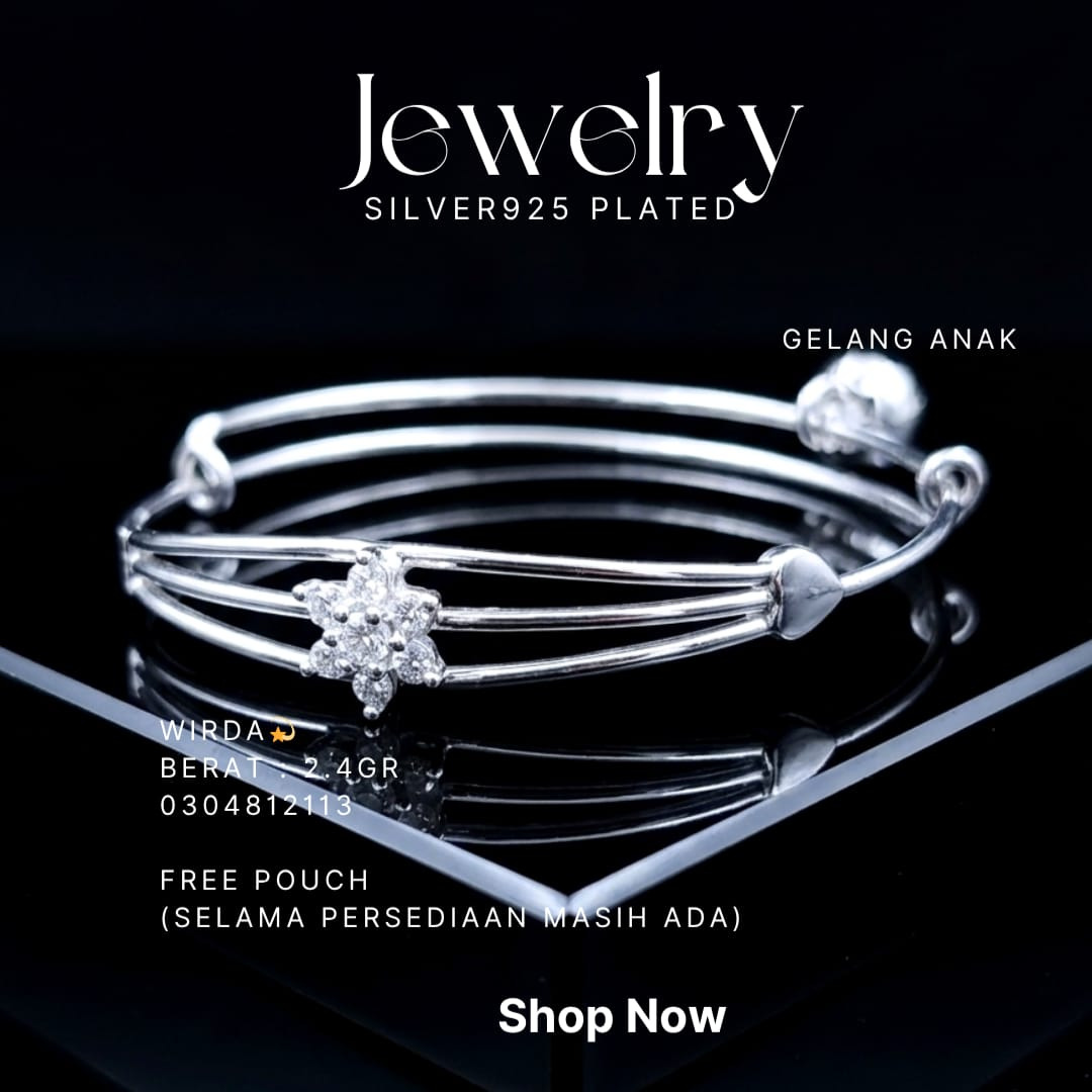 Gelang Anak perak 925 model Wirda bangle dengan bunga zirkonia
