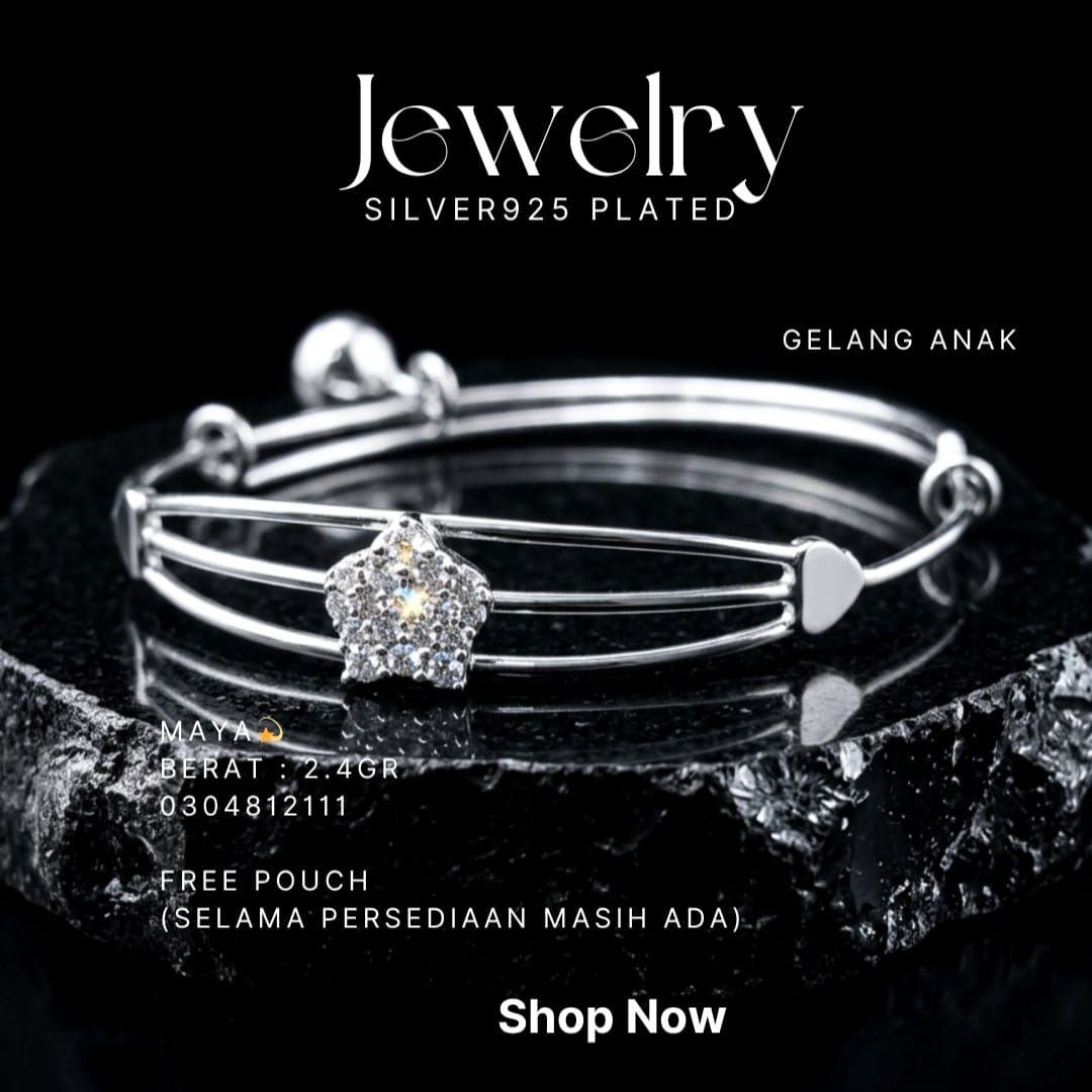 Gelang Anak perak 925 model Maya bangle dengan hiasan zirkonia dan lonceng