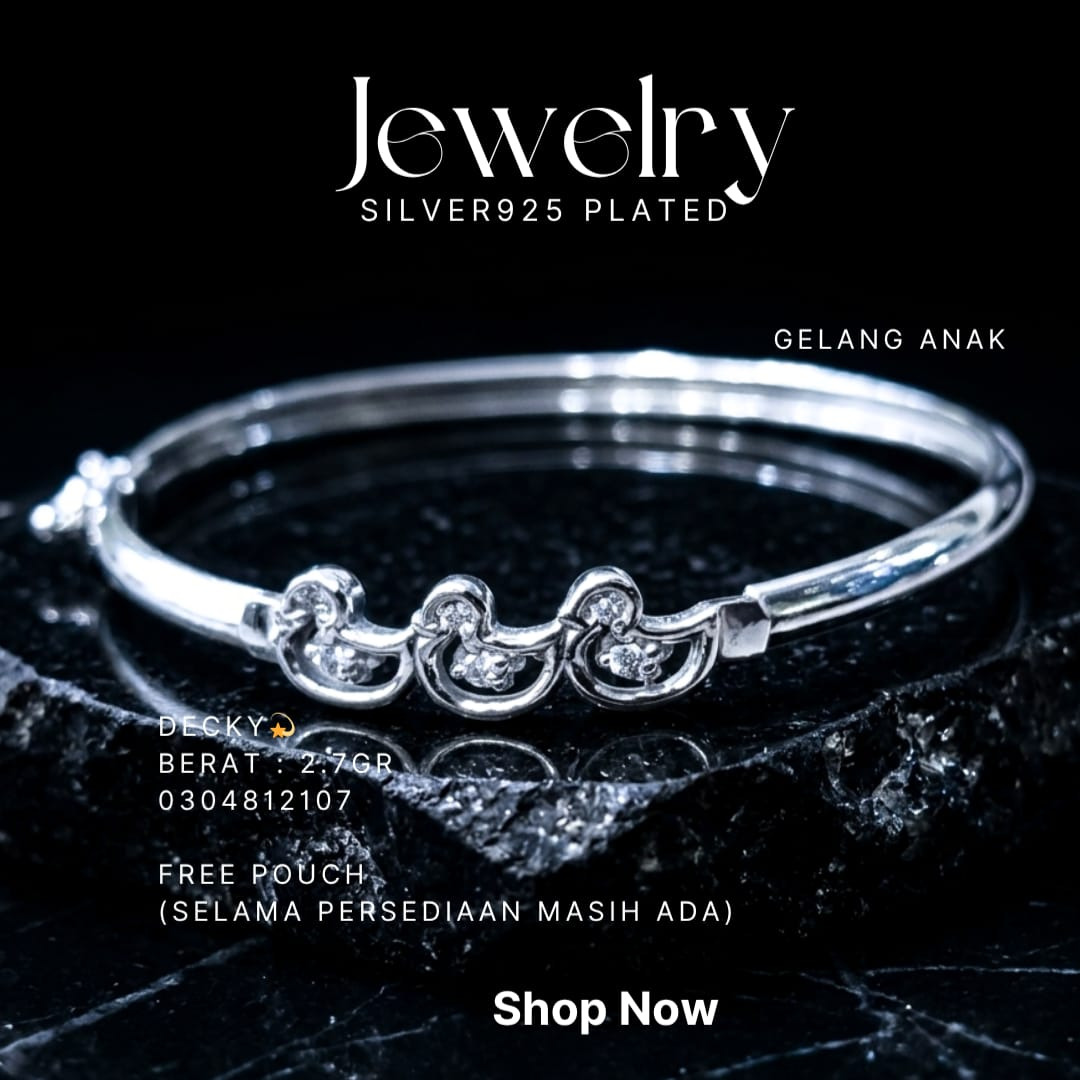 Gelang Anak perak 925 model Decky bangle dengan tiga motif zirkonia