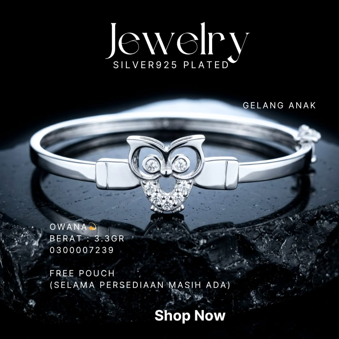 Gelang Anak perak 925 model Owana bangle dengan motif burung hantu