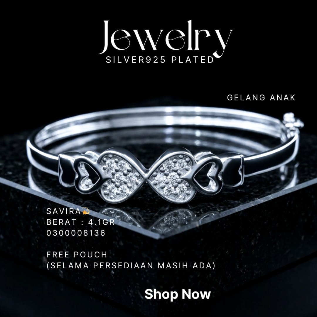Gelang Anak perak 925 model Savira bangle dengan motif hati zirkonia