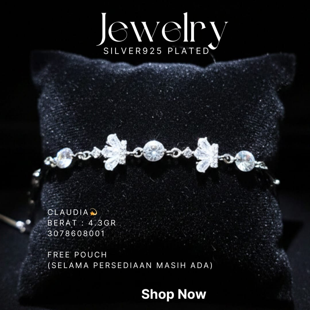 Gelang perak 925 model Claudia rantai dengan zirkonia bulat dan motif bunga