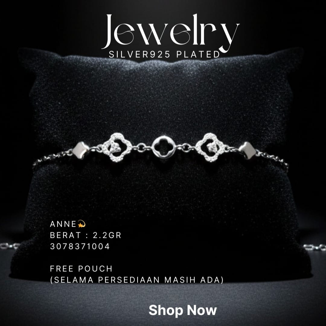 Gelang perak 925 model Anne rantai dengan motif clover zirkonia