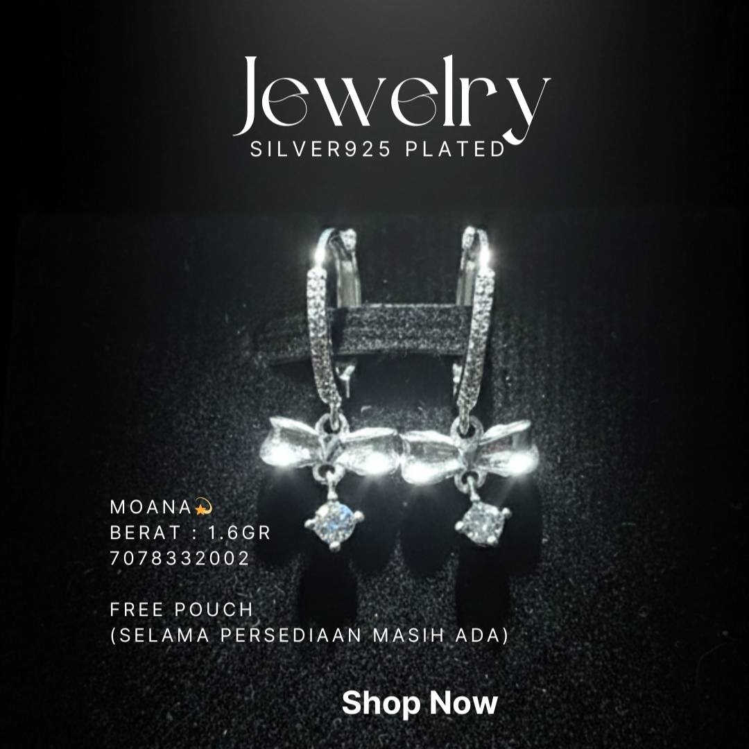Anting perak 925 model Moana huggie dengan pita dan zirkonia gantung
