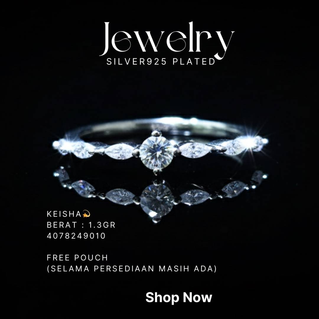 Cincin perak 925 model Keisha dengan zirkonia bulat dan marquise