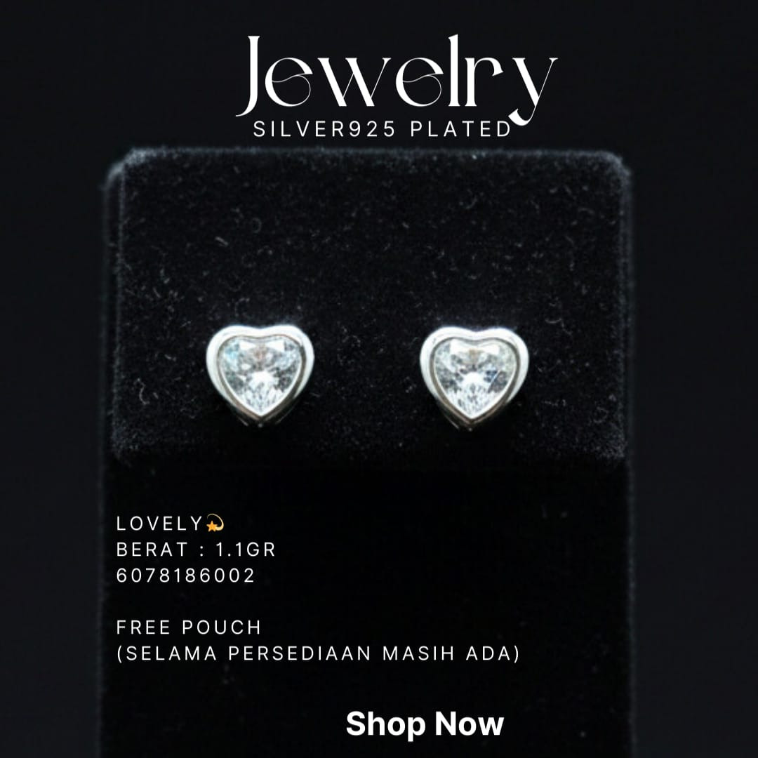 Anting perak 925 model Lovely tusuk dengan zirkonia bentuk hati