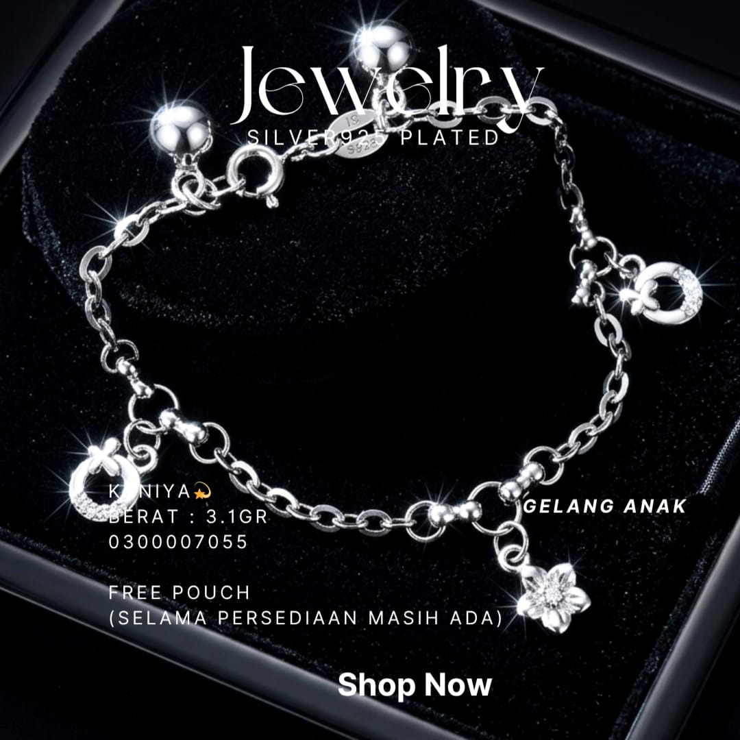 Gelang Anak perak 925 model Kaniya rantai dengan lonceng dan charm bunga