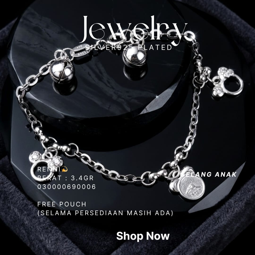 Gelang Anak perak 925 model Renni rantai dengan lonceng dan charm zirkonia