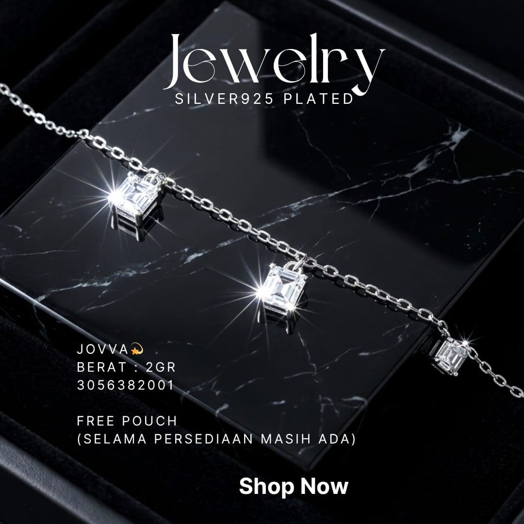 Gelang perak 925 model Jovva rantai dengan charm zirkonia persegi
