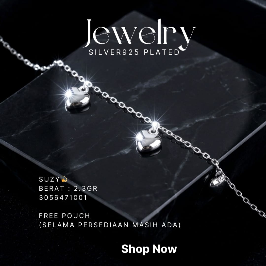 Gelang perak 925 model Suzy rantai dengan charm hati polos