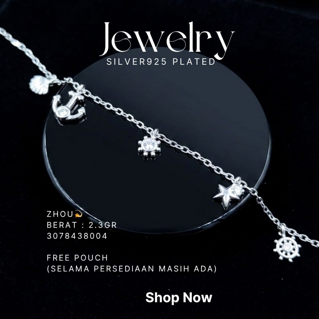 Gelang perak 925 model Zhou rantai dengan charm jangkar, bintang dan kemudi