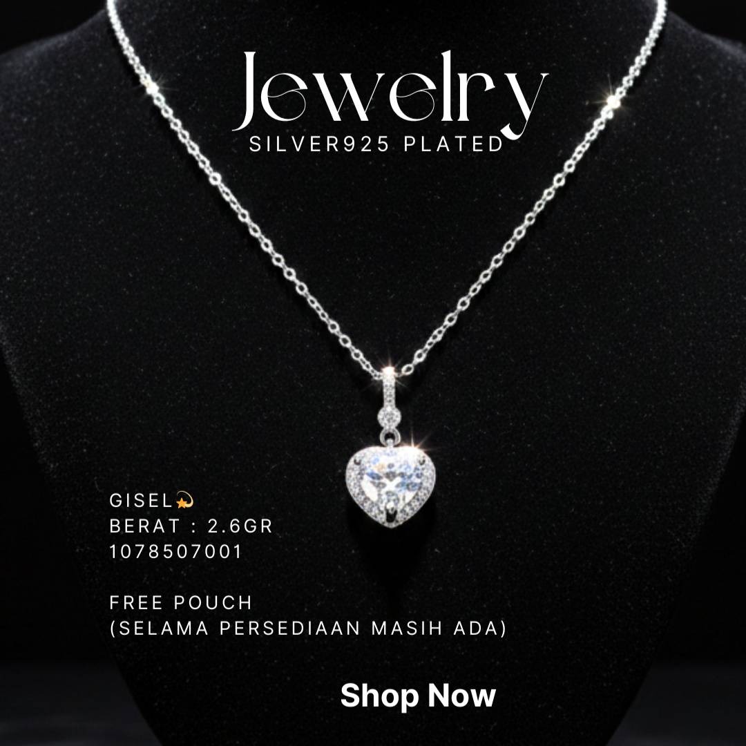 Kalung perak 925 model Gisel dengan liontin hati zirkonia pada manekin hitam
