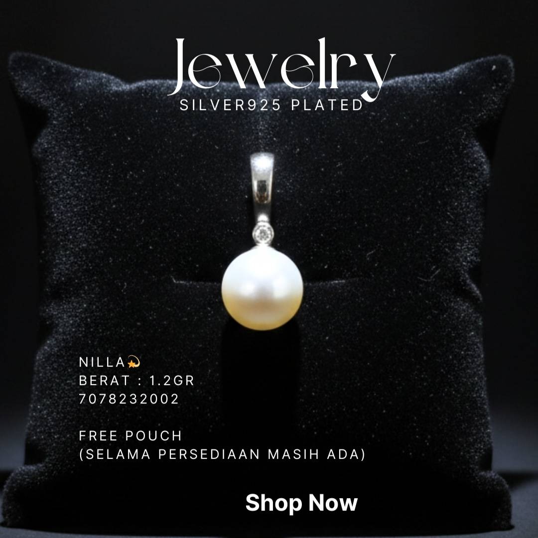 Liontin perak 925 model Nilla dengan mutiara putih dan zirkonia kecil pada bantalan hitam