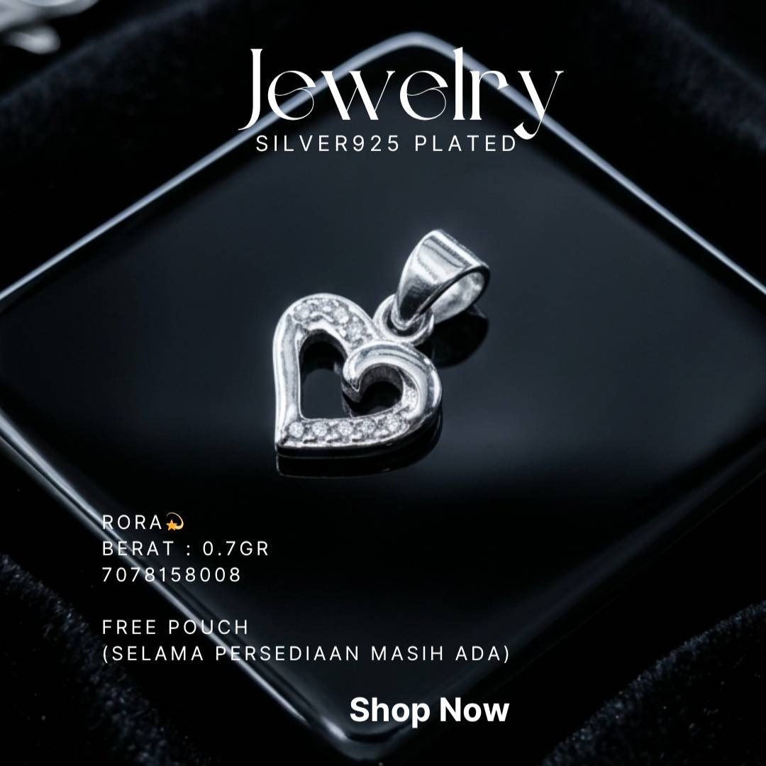 Liontin perak 925 model Rora bentuk hati dengan zirkonia di atas kaca hitam