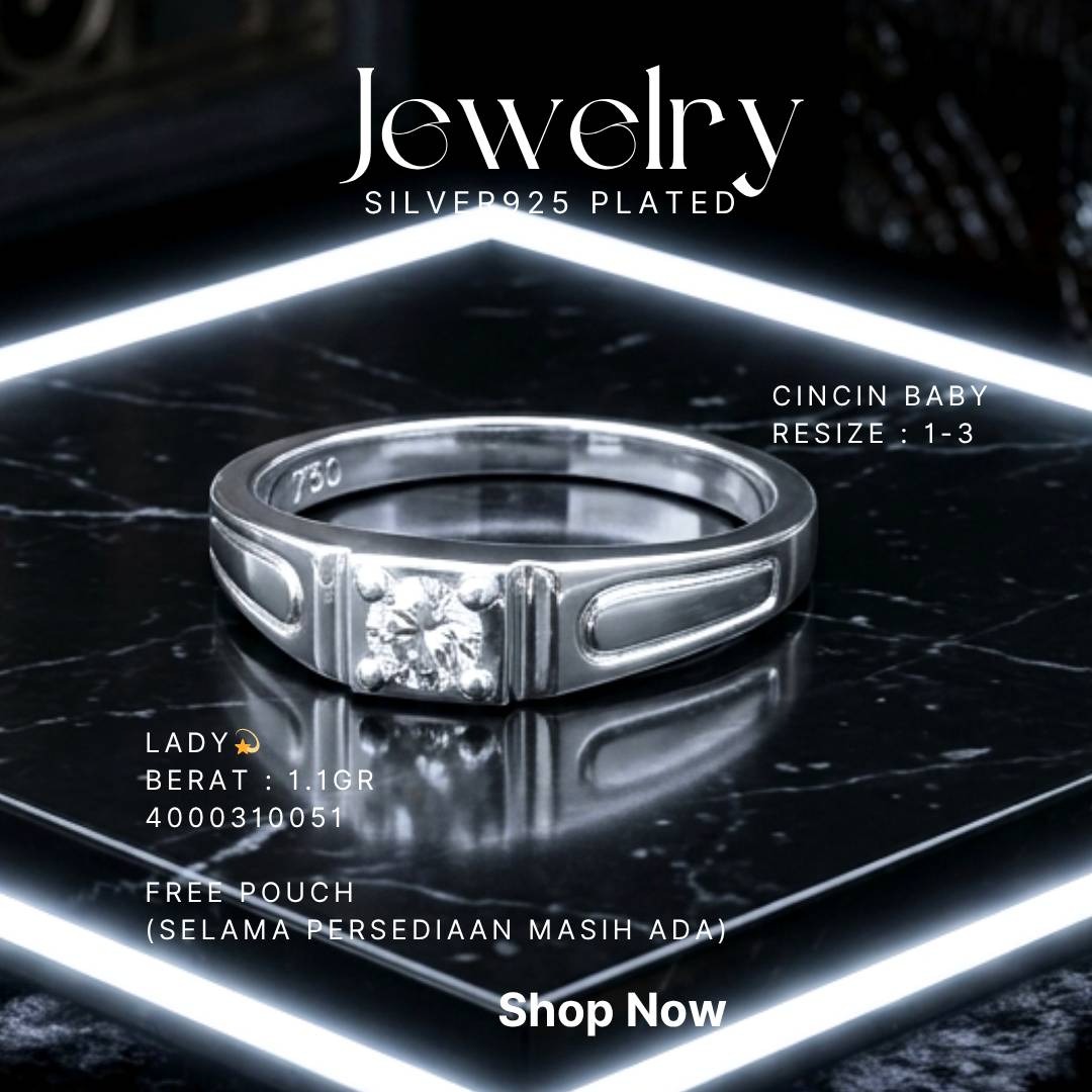 Cincin perak 925 model Lady bayi dengan zirkonia bulat di atas marmer hitam