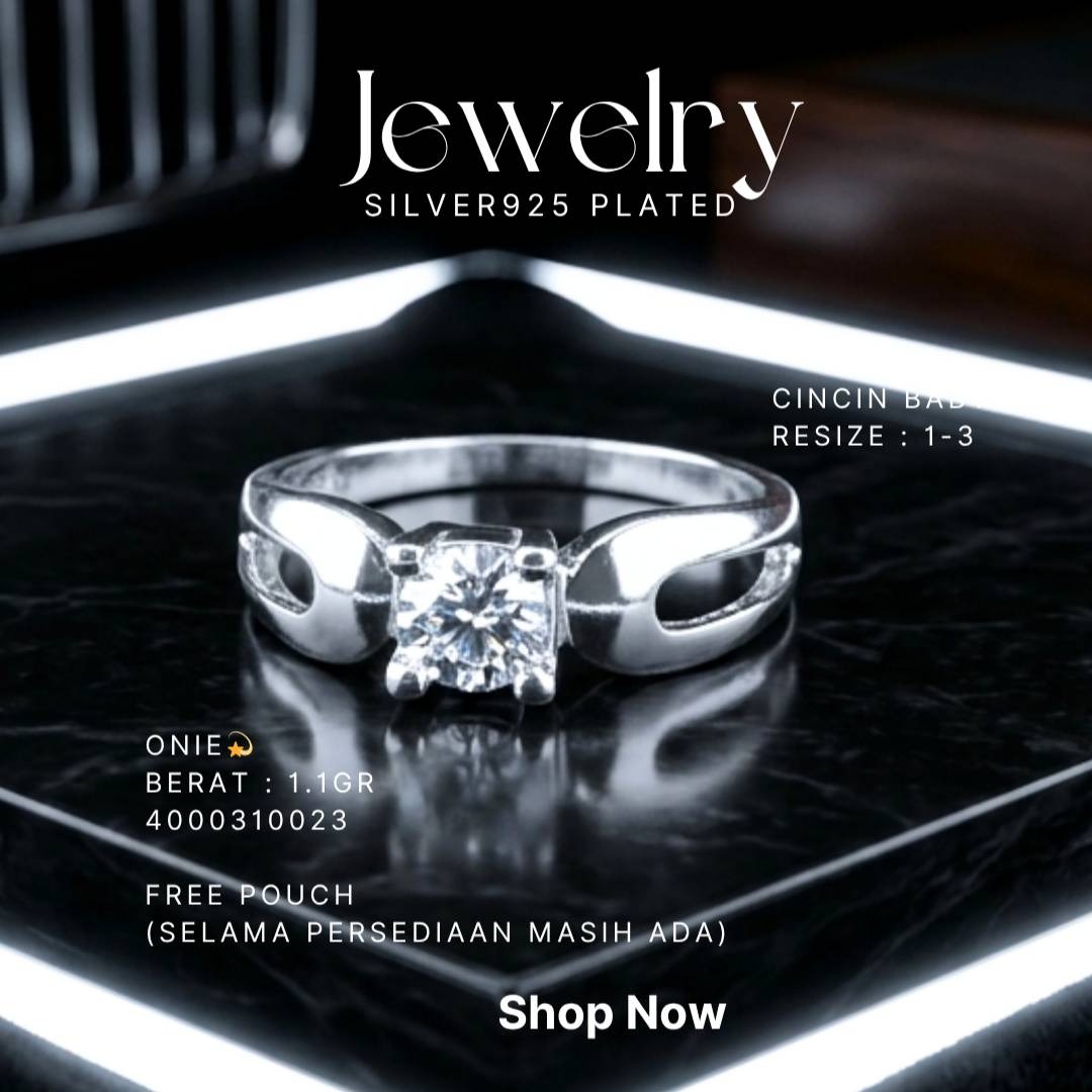 Cincin perak 925 model Onie bayi dengan zirkonia bulat di atas podium hitam