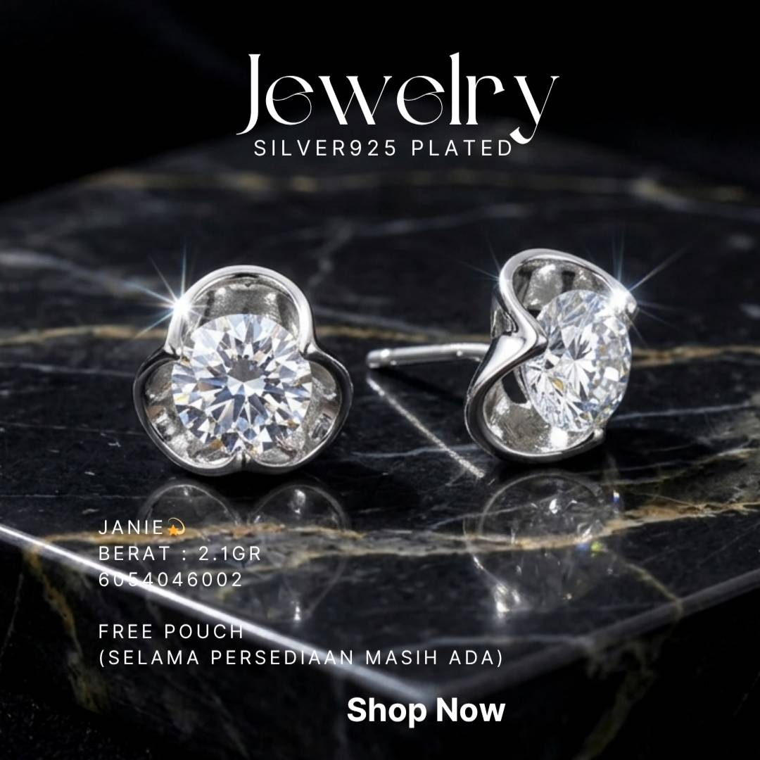 Anting perak 925 model Janie dengan zirkonia bulat besar di atas marmer hitam