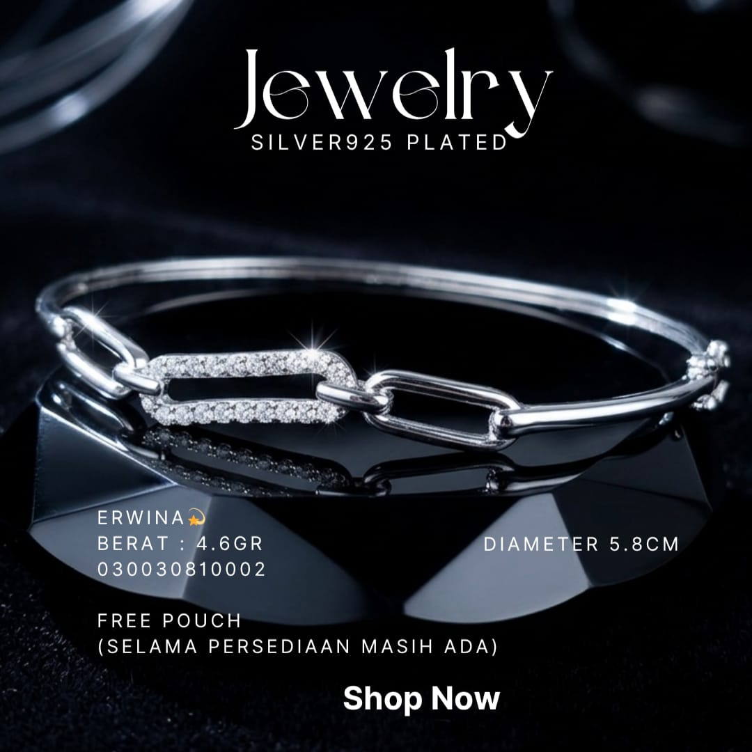 Gelang perak 925 model Erwina bangle dengan mata rantai dan zirkonia di atas kain hitam