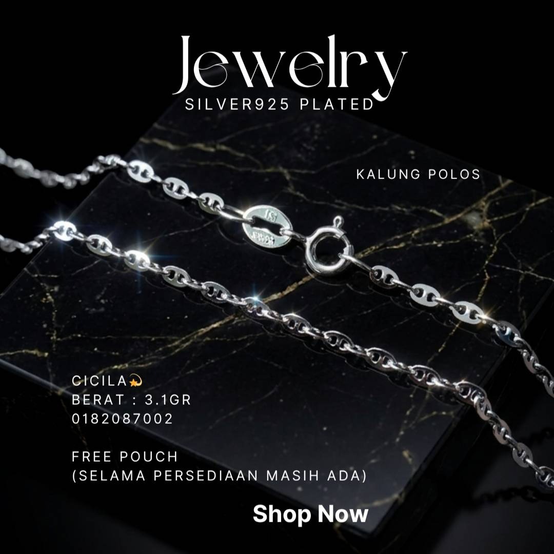 Kalung perak 925 model Cicila rantai polos di atas latar hitam