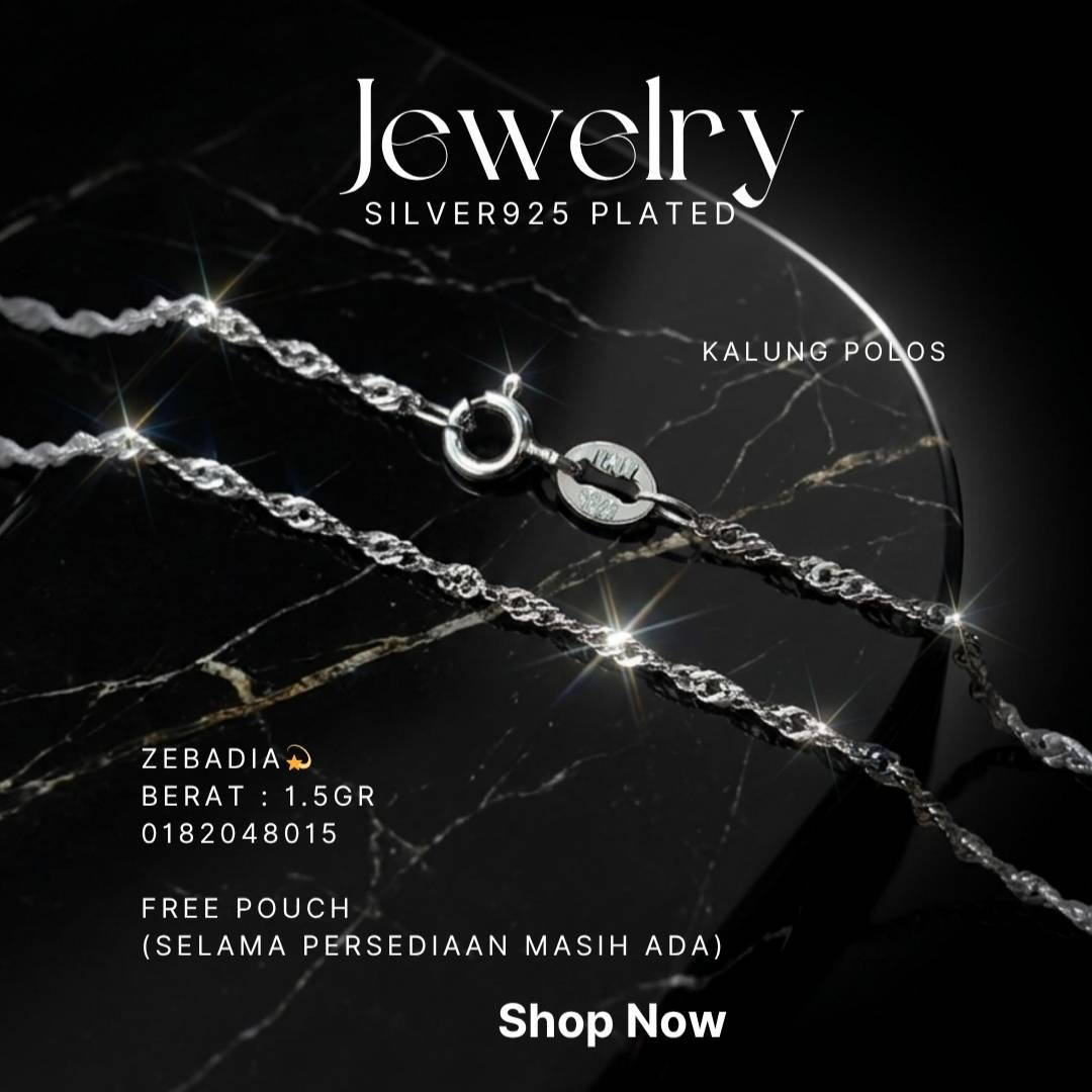 Kalung perak 925 model Zebadia rantai singapore di atas latar hitam