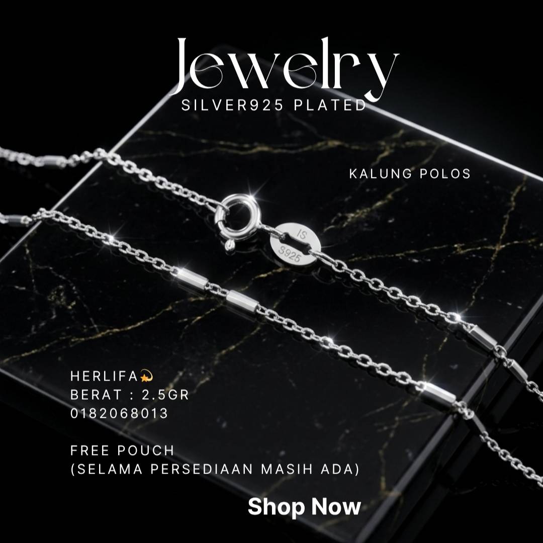 Kalung perak 925 model Herlifa rantai batang di atas latar hitam