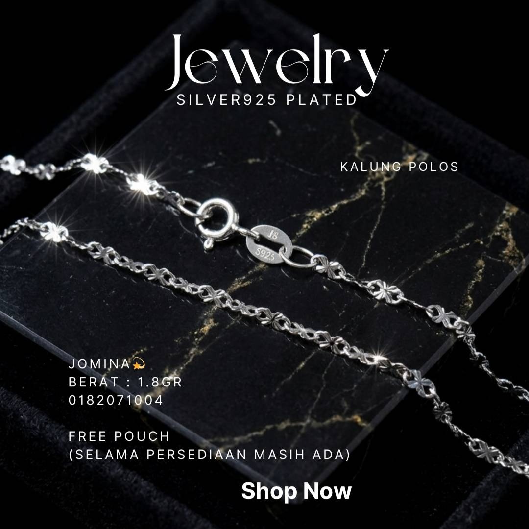 Kalung perak 925 model Jomina rantai motif bunga di atas latar hitam