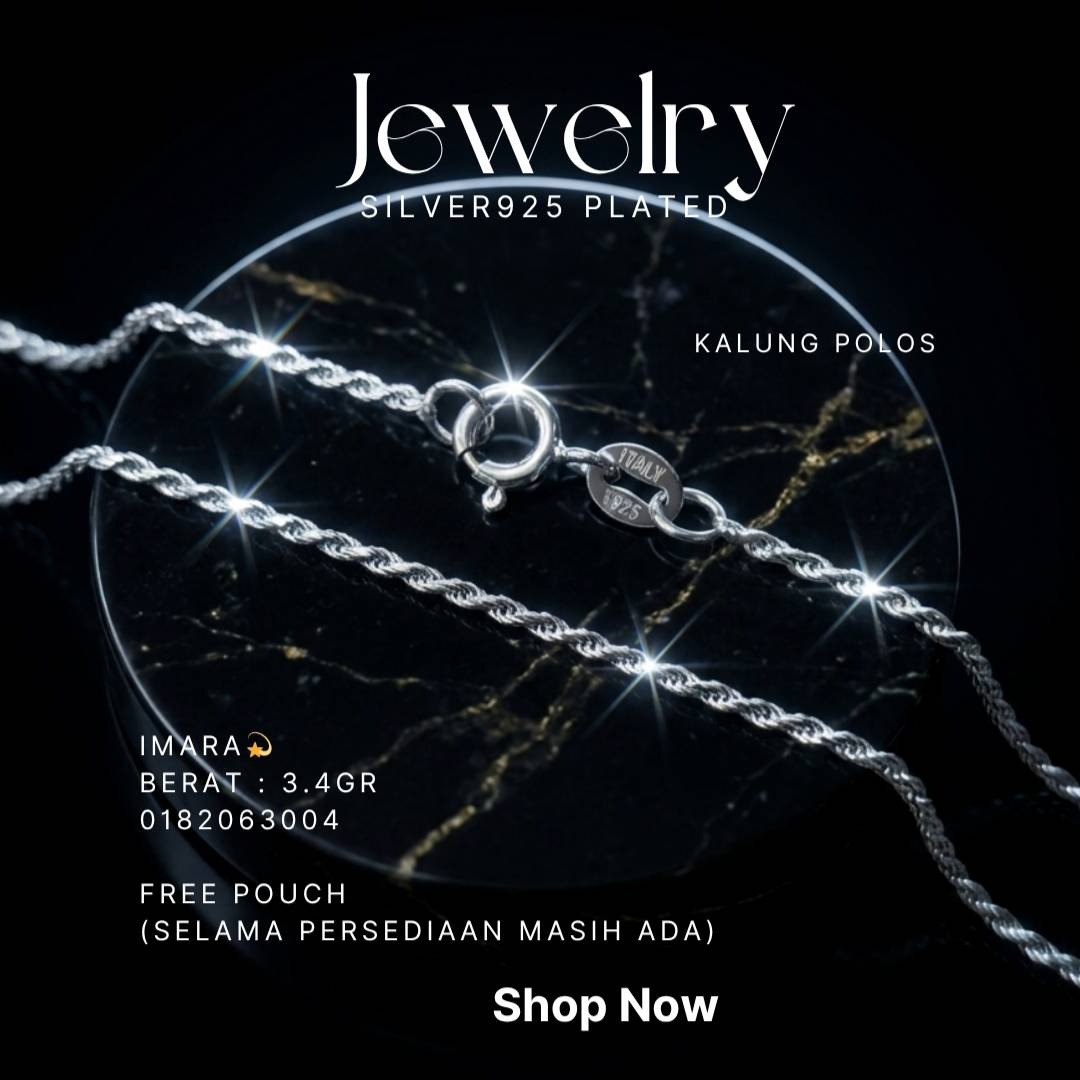 Kalung perak 925 model Imara rantai rolo di atas latar hitam