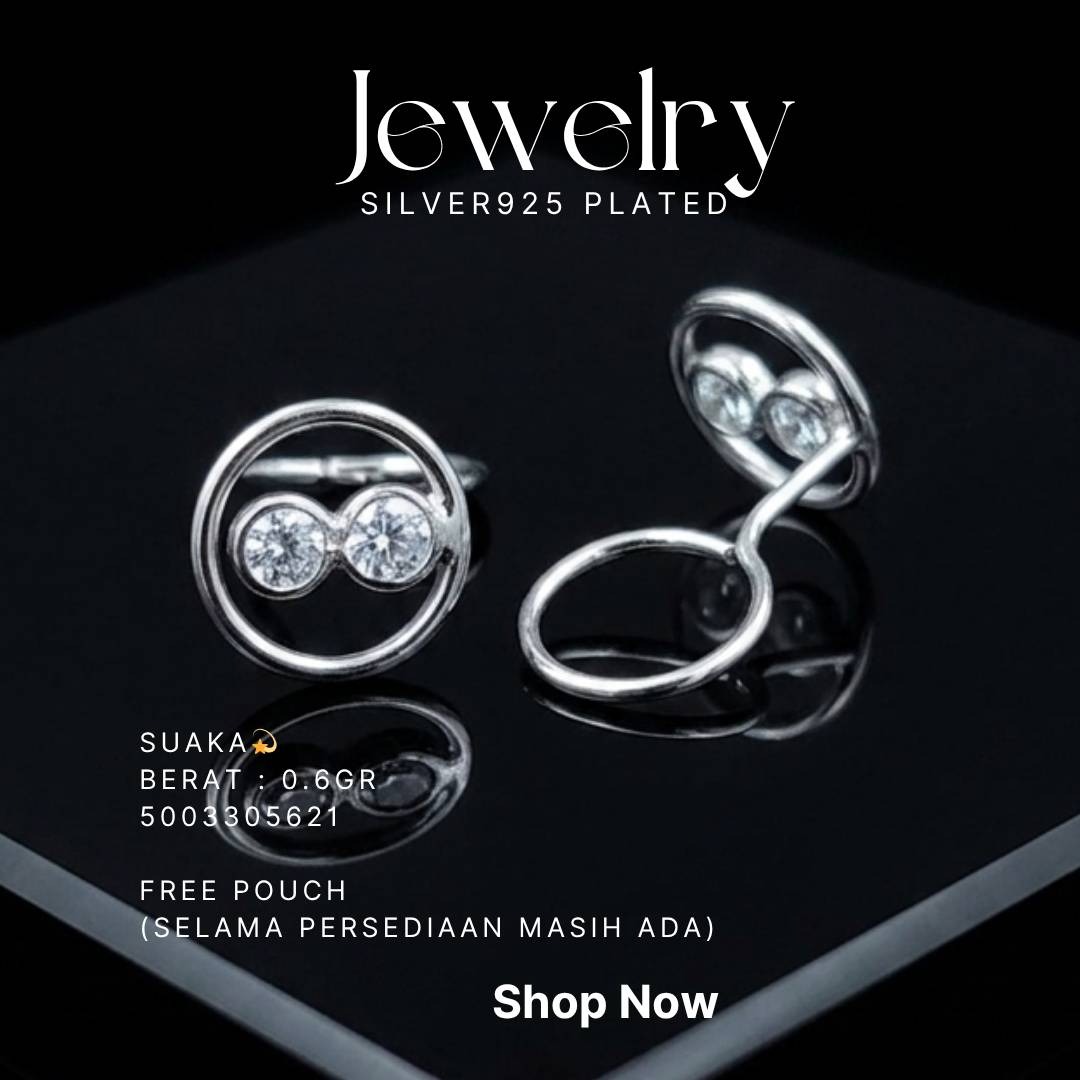 Anting perak 925 model Suaka lingkaran zirkonia di atas latar hitam