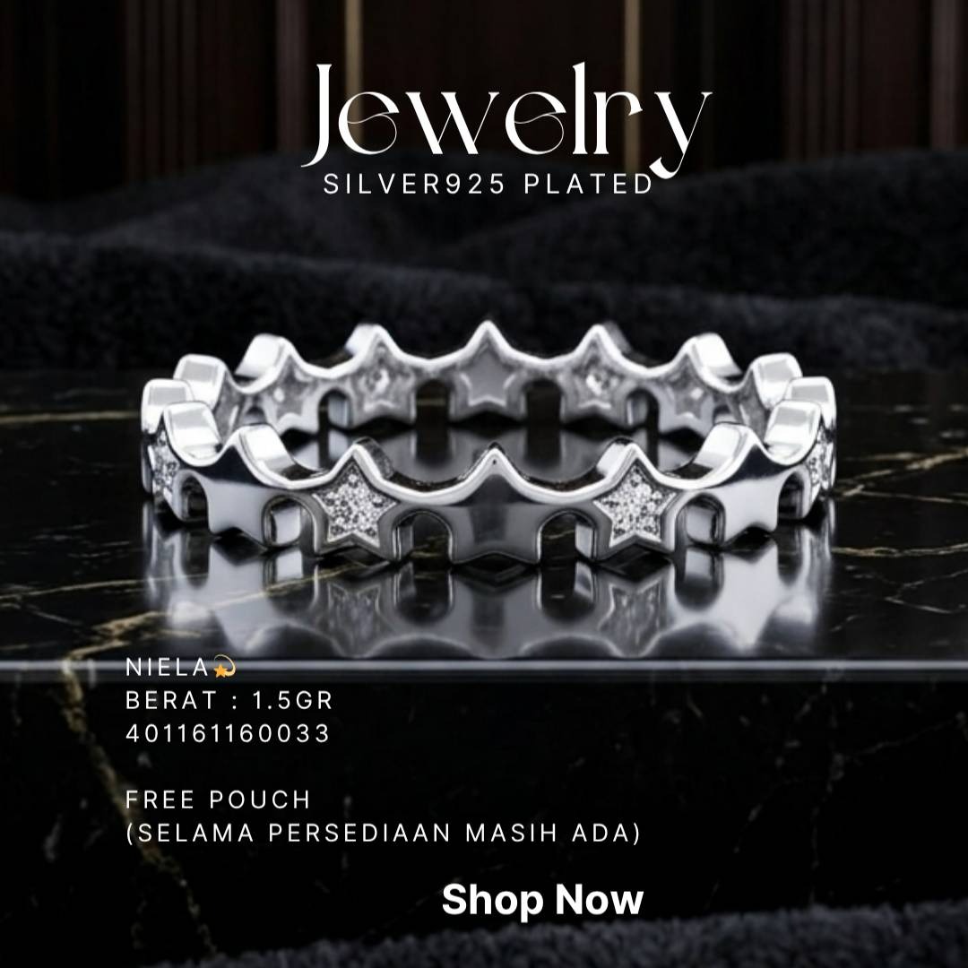 Cincin perak 925 model Niela bintang zirkonia di atas latar hitam