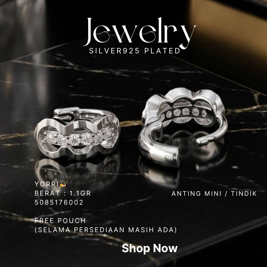 Anting perak 925 model Yorri tindik mini zirkonia di atas latar hitam