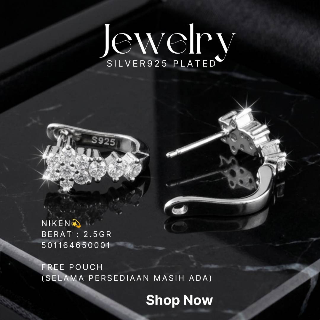 Anting perak 925 model Niken zirkonia bunga di atas latar hitam
