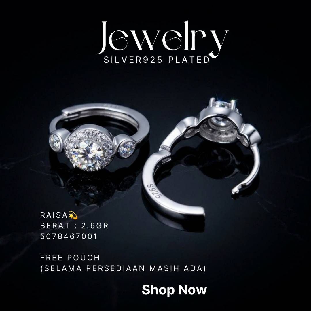 Anting perak 925 model Raisa zirkonia bulat di atas latar hitam